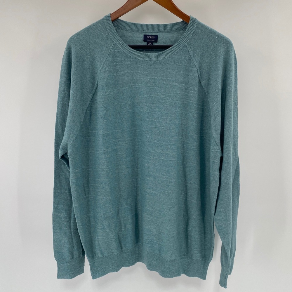NEW J.Crew Cotton Crewneck Sweater Mens XL Teal Re-Imagined Raglan Classic - Picture 2 of 13